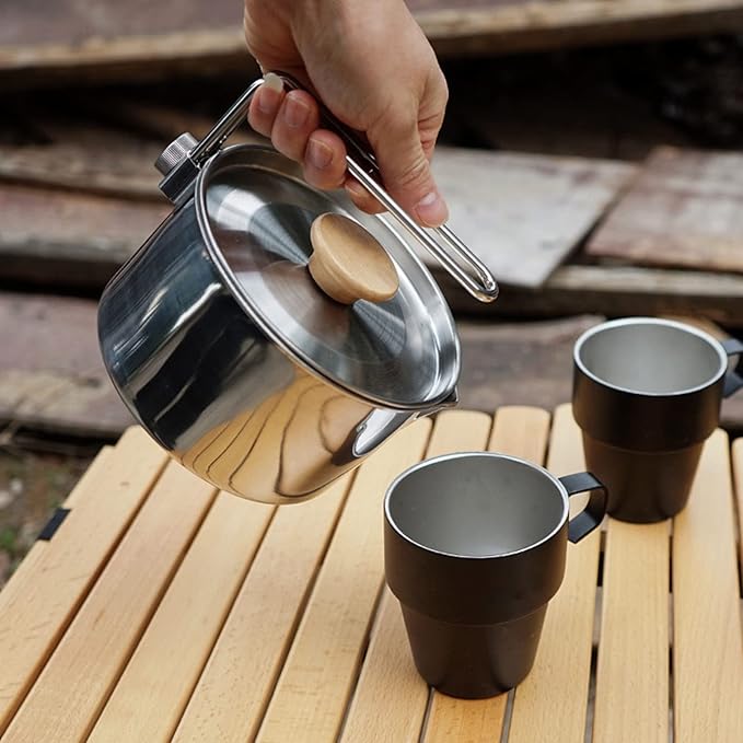 Camp Kettle, 1L Camping Pot with Foldable Handle, 304 Stainless Steel Camping Kettle for Outdoor Cooking, Backpacking Pot for Campfire, Stove - Ideal Portable Cookware for Camping, Hiking, Picnic