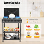 5 Burner Gas Stove Portable Natural Gas Camping Grill Stove Floor Standing Cooktop Cooker with Storage Stand and Wind Blocking Cover Manual Ignition for Outdoor RV (Black)