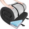 Memory Foam Camping Mattress Pad 3 Inch Thick, Portable Sleeping Pad with Waterproof Cover, Portable Roll Up Cot Mattress Pad Floor Mat for Travel Truck Bed Tent 72" x 24"x 3"