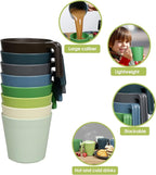 Ribbed Drinking Glasses Coffee Mugs Set of 8, Plastic Coffee Cups 16.9 OZ Unbreakable Tumblers with Handle, Reusable Drinking Cups for Camping/Dorm/RV