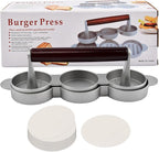 Mini Burger Press with 100 Patty Papers,Meat Patty Maker Round Shape Hamburger Meat Beef Grill Burger Press for Hamburger,Barbecue,Picnic,Camping,Three 2.56-inch molds