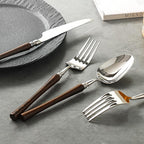 60pcs wooden silverware set, food-grade stainless steel flatware service for 12, tableware set include fork kinfe spoon with wooden handle, eating utensils cutlery set for home