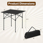 Giantex Folding Roll-up Camping Table, Outdoor Lightweight Aluminium Table for 4, Portable Square Table with Carry Bag for Picnic, Hiking, BBQ, Beach, Tailgating (28"x28"x27.5",Black)