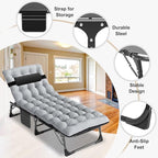ABORON 5 Positions Camping Cots for Adults,Outdoor Folding Sleeping Cot/Mat,Folding Chaise Lounge Chair with Pillow,Portable Reclining Chair for Beach Lawn Camping Pool,Sunbathing Chairs