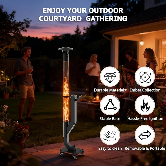 yoyomax Pellet Patio Heater, Outdoor Wood Pellet Fire Pit, Portable Rocket Stove with Ash Tray and Rain Cap for Backyard Camping Garden Balcony, PH08PRO