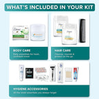 TrekTote Complete 15 Piece Unisex Travel Hygiene Kit with Toiletries & Personal Care Essentials, TSA-Compliant, Individually Packaged in Clear Bag, Single or Bulk Packs
