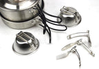 11Pcs Camping Cookware Set，Portable Camping Essentials with Accessories，Stainless Steel Lightweight Nonstick Pots、Pans、Bowls and Utensils for Backpacking RV Tailgating Cooking and Outdoor Cooking