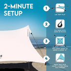 Neso Gigante Portable Beach Tent Sun Shelter - Lightweight Beach Shade Canopy - Easy Setup for Family Outings - Patented Reinforced Corners - UPF 50+ Sun Protection - 8ft Tall, 11 x 11ft - White