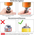 Butane Lighter Torch Long Lighter Refillable Adjustable Jet Flame Lighter Windproof Flexible with Visual Fuel Window Blow Torch for Stove BBQ Grill Fireplace Camping Kitchen (No Gas Include) - Grey