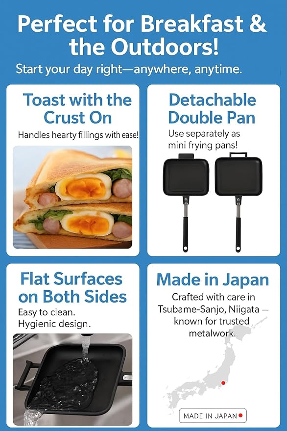 ] Stovetop Panini & Hot Sandwich Maker for Gas Stove, Non-Stick Detachable Pans, Made in Japan, EL (Unsealed Edges), 1.21 lb