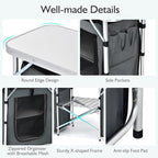 Goplus Folding Camping Kitchen Table with Storage, Aluminum Portable Outdoor Cooking Table with Windscreen, Foldable Camp Table Cook Station for BBQ, Grill, Party, Picnics