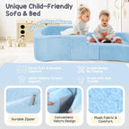 Portable Toddler Travel Bed, 2-in-1 Foldable Toddler Bed Sofa Chair, Soft Baby Kids Travel Floor Cot with Washable Covers Safety Foam Raised Bumper for Grandma's House Road Trips Camping Hotel (Blue)