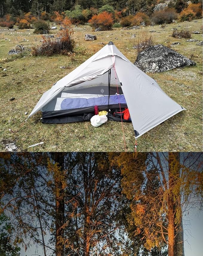 3F UL Gear Lanshan PRO Lanshan Ultralight Tent Ultralight Tent 3-Season Backpacking Tent for 1-Person or 2-Person Camping, Climbing, Hiking, Trekking, Kayaking (for 1 Person, Gray- 3 Season)