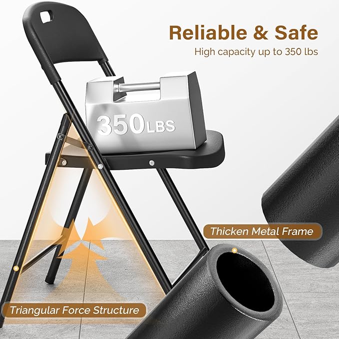 Bonnlo 6-Pack Black Plastic Folding Chairs, Portable Seat with Sturdy Steel Frame for Indoor & Outdoor Use, Perfect for Banquet, Party, Wedding, Office, and Camping