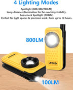 UFOND 800LM Rechargeable Flashlight,Lightweight Pocket Work Light Gooseneck Lamp,Dual Head Lamp Source 4 Mode Brightness,Magnetic Clip Aluminum Alloy Spotlight,for Repair Outdoor Camping Emergency