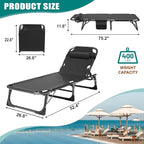 DoCred Folding Lounge Chair with Mattress, 5 Position Adjustable Folding Sleeping Bed Cot Chaise Lounge Chairs Perfect for Sunbathing, Camping, Pool, Beach, Patio