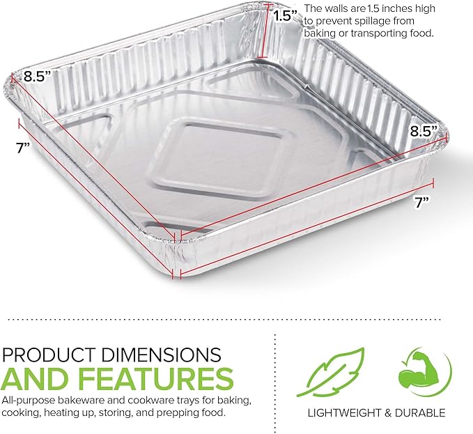 Stock Your Home 9x9 Aluminum Foil Pans - 8.75" L Rim (30 Pack) Square Tins for Toaster Oven- Cooking Lasagna, Casserole, and Doing Food Prep - Disposable Baking Pan for Cake or Brownie Dish