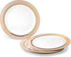 " OCCASIONS " 50 Plates Pack (25 Guests)-Heavyweight Wedding Party Disposable Plastic Plate Set -25 x 10.5'' Dinner + 25 x 7.5'' Salad/dessert plates (Ritz Blush and Gold)