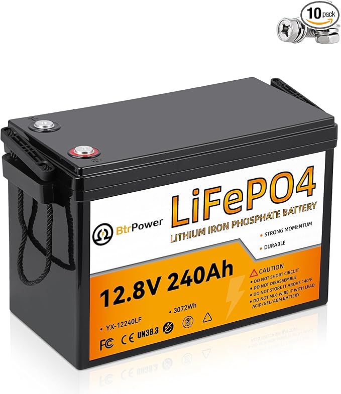12V 240Ah Lithium Battery LiFePO4 Deep Cycle Battery,100A BMS,4000+ Cycles,Perfect for RV, Home Storage,Marine,Solar Power System and Outdoor Camping.