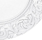 DYRABREST 100 Pcs 13 Inch Silver Charger Plates, Bulk PP Wedding Chargers with Floral Reef Design Decorative Round Ruffled Rim Dinner Plates for Wedding Party Event Table Setting Decoration