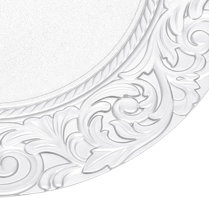 DYRABREST 100 Pcs 13 Inch Silver Charger Plates, Bulk PP Wedding Chargers with Floral Reef Design Decorative Round Ruffled Rim Dinner Plates for Wedding Party Event Table Setting Decoration