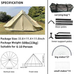 DANCHEL OUTDOOR B2A Portable Bell Tent No Center Pole, 4 Season Yurt with Stove Jack Spacious Interior for 4/8 Person Camping Hiking Glamping 300D Oxford Nylon,13ft/16.4ft Khaki