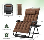 Amopatio Oversized Padded Zero Gravity Chair, XL 29In Reclining Camping Lounge Chair w/Removable Cushion&Headrest, Upgraded Lock and Footrest, Folding Patio Recliner for Indoor Outdoor, Brown