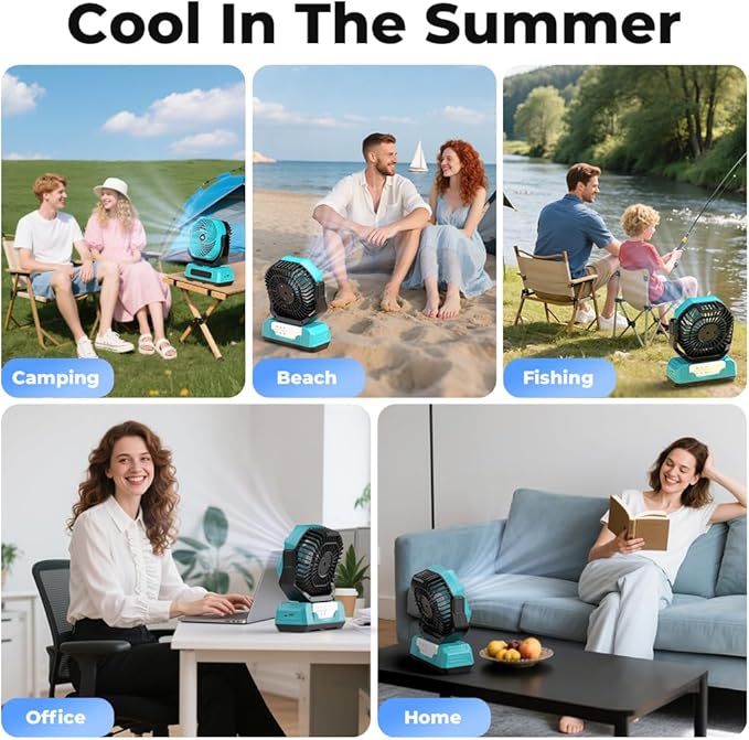 30000mAh Portable Camping Fan with RGB Lantern, Rechargeable Battery Powered Oscillating 4 Wind Speeds LED Display, Remote Control Timer Tent Beach Cordless USB Fans for Travel Home Outdoor, Blue