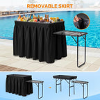 VINGLI Ice Table with Side Table, Portasble Cooler Table with Removable Skirt, Patio Table, Indoor & Outdoor Bar for Events, Parties and Camping Black