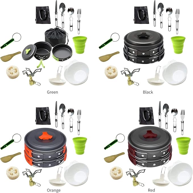 Camping Cookware Kit Outdoor Aluminum Cooking Set Travelling Hiking Picnic BBQ Tableware Equipment Kettle Pots Kitchenware(A)