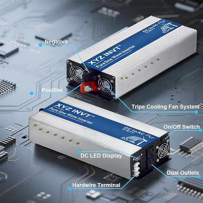 2500W Pure Sine Wave Inverter DC 48V to AC 110V 120V Power Inverter with Dual AC Outlets & Hardwire Terminal & LED Display for Solar,Home Backup Power,Outdoor Over 90% Efficiency