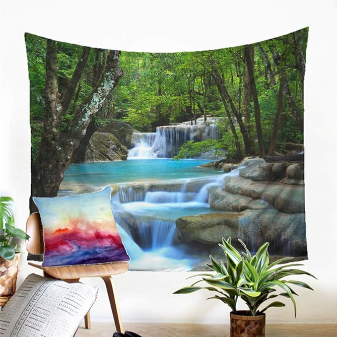 DANNI Forest Waterfall Tapestry Wall Hanging Sandy Beach Picnic Rug Camping Tent Sleeping Pad Home Decor Bedspread Sheet Wall Cloth (80x68inch,6)