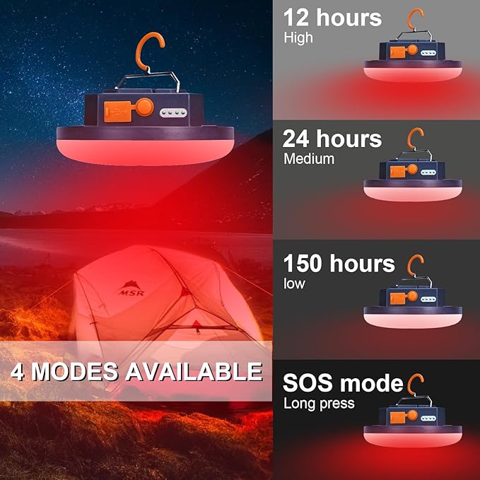 2pcs 10000mAh Rechargeable 3000LM Tent Light Camping Light, 6500K 24Hours Long Play Time , Outdoor Night Market Light Night Fishing Light Emergency Lights for Hurricane Tsunami disasters (Red)