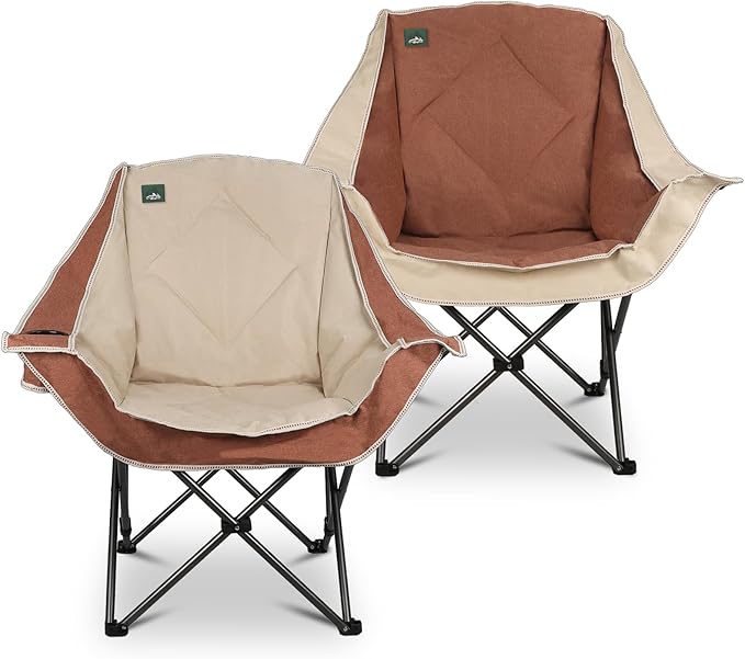 Northroad 2 Pack Oversized Camping Chair,Outdoor Padded Folding Lawn Chair w/Cup Holder,Carry Bag for Beach, Hiking, and Picnics,Heavy-Duty 300-lbs Capacity, Moca&Cream