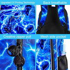 17" Basketball Backpack for Boy, 3Pcs Lightning Bookbag for Elementary Preschool Kindergarten, Kids School Backpacks with Lunch Box (Blue)