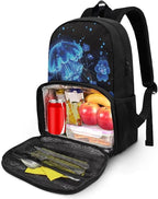 17in Laptop Backpack with Insulated Cooler Lunch Compartment, Extra Large Travel Business Work Computer Backpacks Purse College Bag, Casual Hiking Meal Backpack, Blue Jellyfish Flower