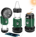 2025 Solar Camping Lantern with Fan,Rechargeable Camping Fans Charging for Phone, Battery Operated Light for Hurricane Power Outage Tent Emergency Camping Gear Must Haves, Christmas gifts for Mens Dad