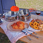 Camping Cookware Outdoor Pot Set Portable Camping Cooker Stainless Steel Picnic Tableware Set Survival Gear