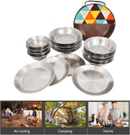 Set of 16 Stainless Steel Camping Plates Outdoor Dinnerware Barbecue Tableware Travel Friendly Meal Plate Cookwares Rusts Dinner Plates