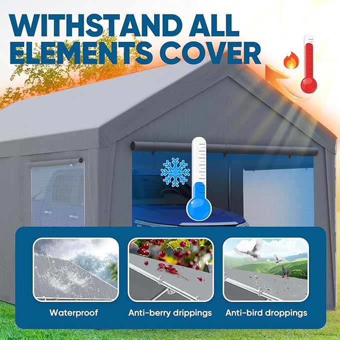 Quictent Upgraded 10x20 ft Heavy Duty Galvanized Carport - Reinforced Outdoor Garage Canopy Tent with Roll-up Ventilated Windows & Sidewalls, Weatherproof Shelter for Car, Boat, RV - Gray