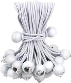 50PCS White Ball Bungee Cords, 12 Inch Heavy Duty Outdoor Bungee Cord with Balls, Tarp Tie Down Bungee Balls for Shelter, Camping, Cargo,Tent Poles UV Resistant（Ball Size 1 inch）