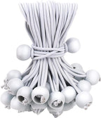 50PCS White Ball Bungee Cords, 6 Inch Heavy Duty Outdoor Bungee Cord with Balls, Tarp Tie Down Bungee Balls for Shelter, Camping, Cargo,Tent Poles UV Resistant（Ball Size 1 inch）