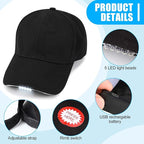 Coume Baseball Cap with Light Rechargeable LED Hat with USB Cable and Battery, Full Cotton Adjustable Headlamp Hat for Fishing Jogging Camping Hand Work(Black)