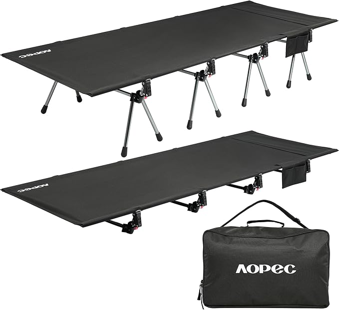 87" Camping Cot, Heavy Duty 400lbs Capacity, Adjustable Height with Leg Extenders, Lightweight Aluminum Frame Portable Folding Bed for Camping,Travel, Beach, Office Nap