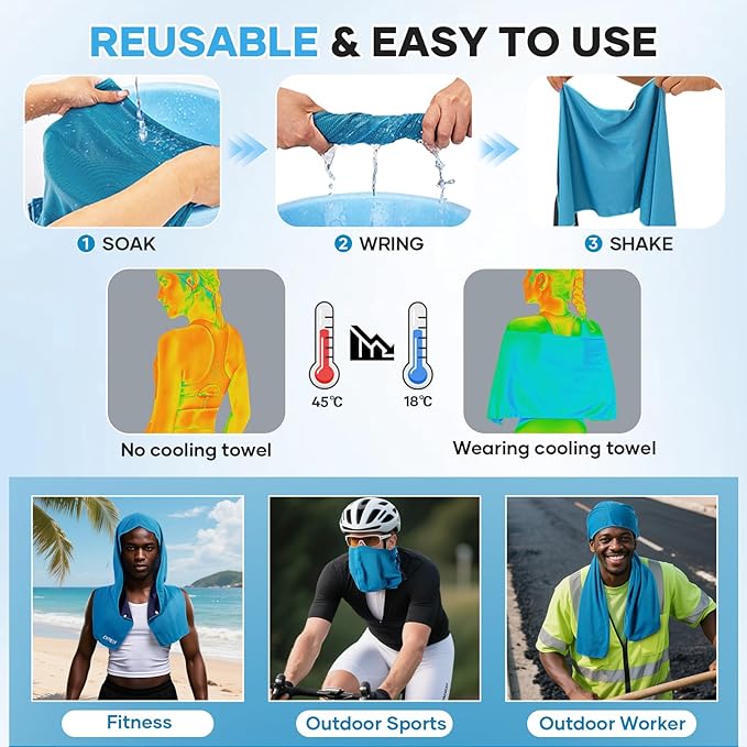 Cooling Hoodie Towel: Cooling Towels for Neck and Face Sun Protection Instant Cool for Hot Weather Hiking Camping Running Golf Gardening Fishing Music Festivals Theme Parks Beach - 3 Packs
