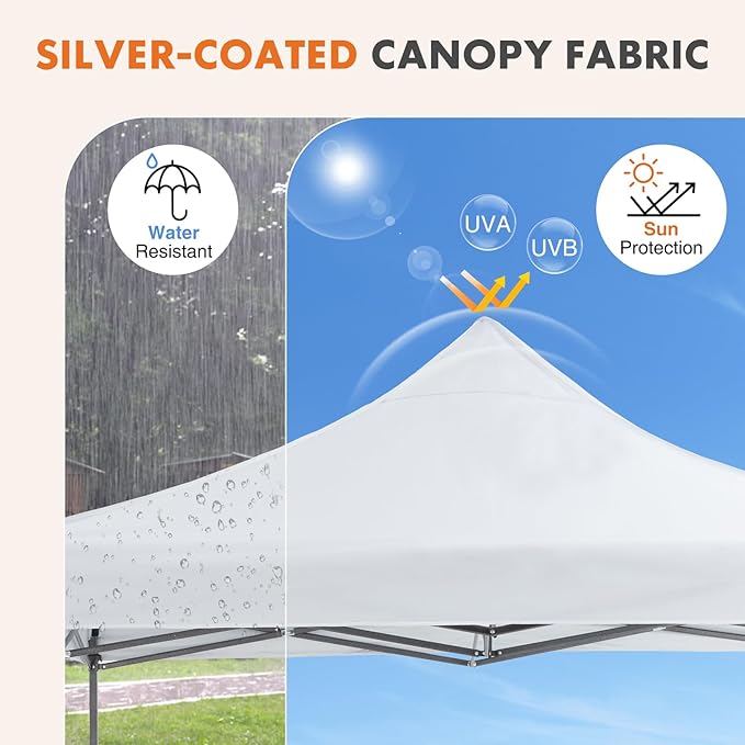 Sweetcrispy 10 x 10 Ft Pop Up Canopy Tent Outdoor Use, Portable Shade Waterproof Beach Tent with Sand Bags for Events Backyard Parties, White