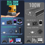 Ecarke 200W Portable Power Inverter Compatible with DeWALT 20V Battery, DC 20V to AC 110V Power Station with 1 AC Outlet, 2 USB, 1 Type-C & LED Light, for Outdoor Emergency Use (No Battery)