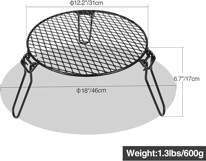 REDCAMP Folding Campfire Grill Grate Top for Solo Stove Bonfire, Portable Iron Campfire Tripod with Steel Grill for Bonfire Fire Pit, Dutch Oven, Open Fire Tripod Grill with Legs, Diameter: 18"