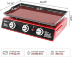 Royal Gourmet PD1301R 3 Burner Tabletop Propane Gas Griddle with Cover, 24 Inch Portable Griddle with 25,500 BTUs Output for Outdoor Cooking While Camping or Tailgating, Red