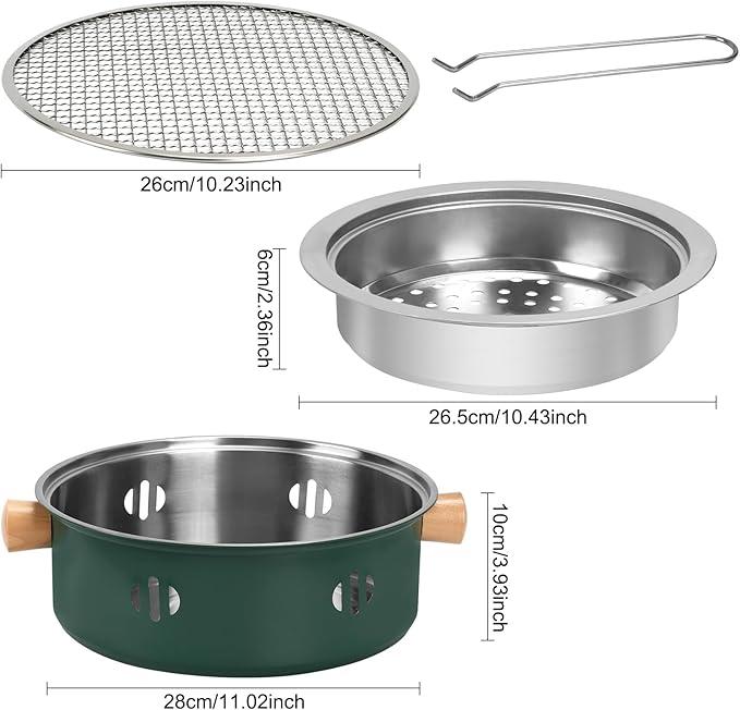 Portable Charcoal Barbecue Grill, 1pc Mini BBQ Grill Multifunctional Charcoal Grill Smokeless Round Tabletop Charcoal Grill for Indoor Outdoor Cooking Home Party Picnic Camping (Green)